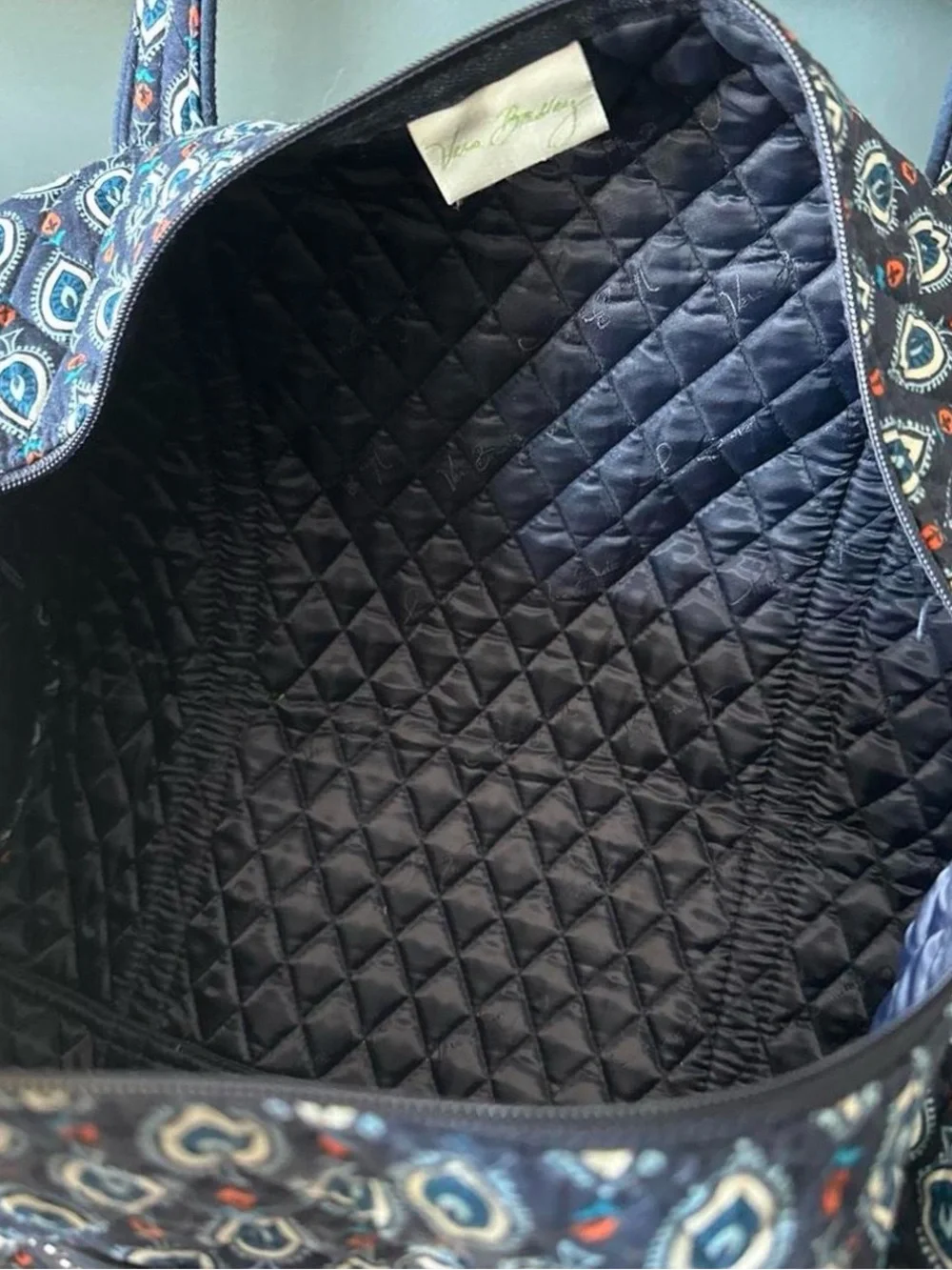 Quilted Navy Patterned Tote Bag